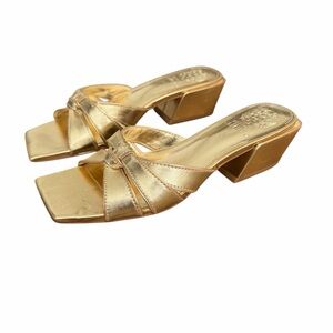 Gold Metallic Knot Strap Women's Mid-Heel Sandals